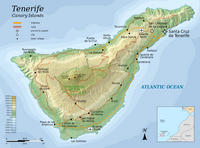 Carte de Ténérife topographique avec le relief et l'altitude en mètre