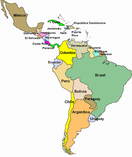Carte des pays d'Amérique du sud