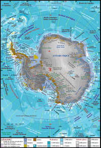 Carte de l'Antarctique avec altitude et profondeur
