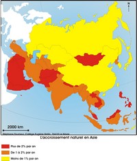 carte accroissement naturel en Asie