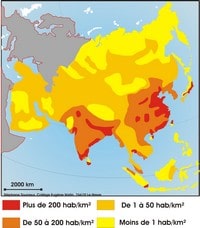 carte densité de la population en Asie