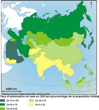 carte taux urbanisation en Asie