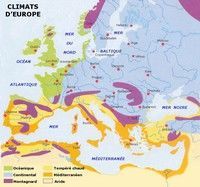 Carte des climats d'Europe. Carte des climats d'Europe