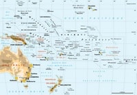 Carte de l'Océanie avec les pays, les villes, les îles, les aéroports et les ports