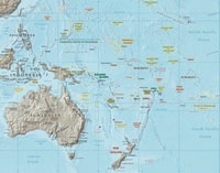 Carte de l'Océanie avec le relief et les villes