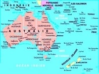 Carte de l'Océanie avec les villes, les îles et les points culminants