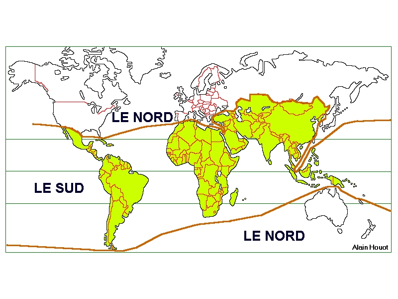 Carte du monde avec la division Nord Sud