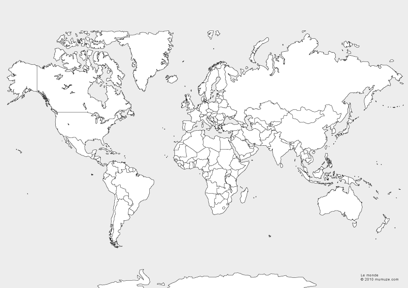 Carte Du Monde à Imprimer Vierge GZ33 | Montrealeast