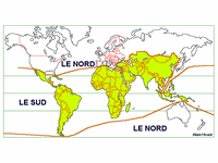 Carte du monde avec la division Nord-Sud