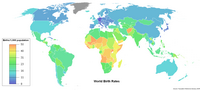 Carte du monde avec le taux de natalité en 2008