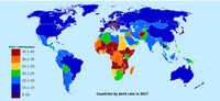 Carte du monde avec le taux de natalité en 2017