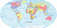 Carte du monde politique avec le nom des pays, projection de Robinson