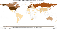Carte du monde avec les prix Nobel par pays