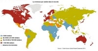 Carte du monde avec la richesse par adulte en dollar