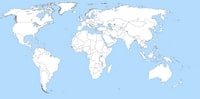 Carte du monde vierge avec le découpage des pays sur fond bleu