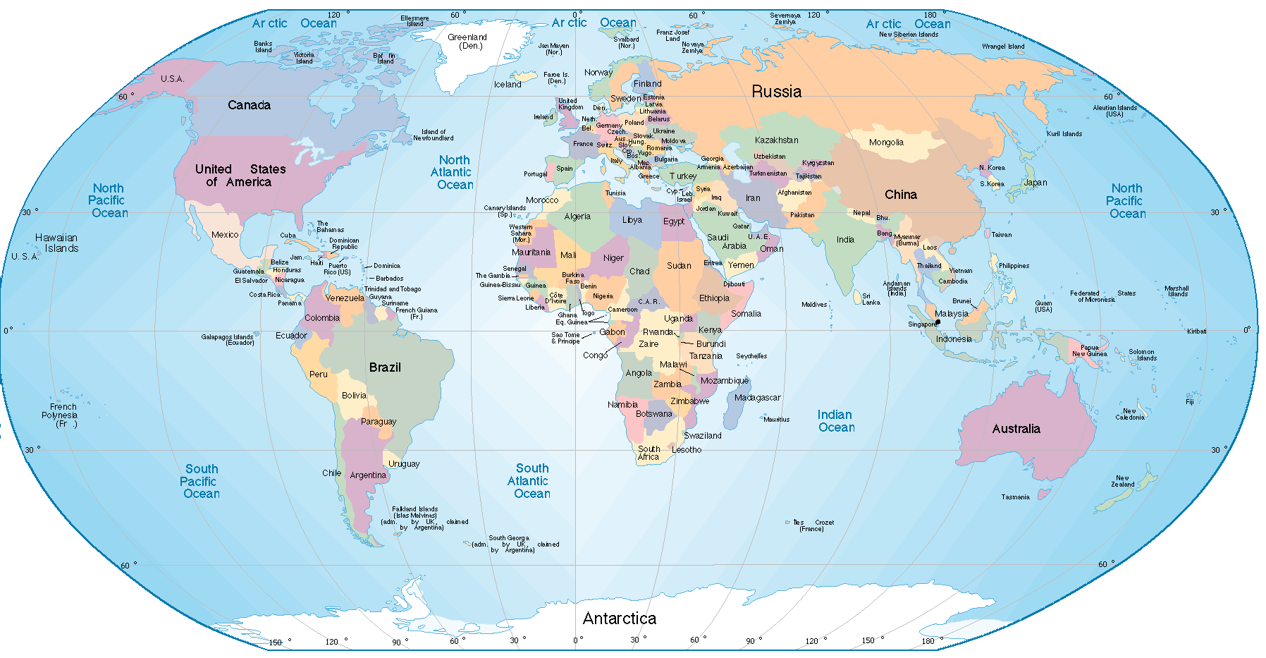 Carte du monde avec le nom des pays : page 6