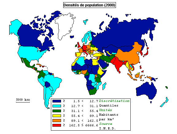 carte densité de la population mondiale
