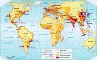 Carte de la répartition et de la densité de le population mondiale avec les agglomérations