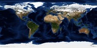 Carte du monde satellite avec la topographie et la bathymétrie