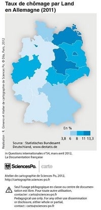 Carte de l'Allemagne avec le taux de chômage par Land