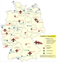Carte Allemagne avec les aéroports, les aérodromes et le nombre de passager par an