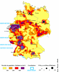 Carte de l'Allemagne avec la densité de population