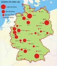 Carte de l'Allemagne avec le nombre d'habitant par ville
