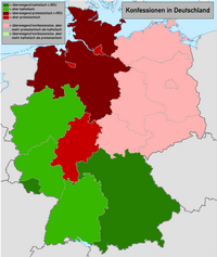 Carte de l'Allemagne avec les religions et la répartition entre les catholiques et les protestants