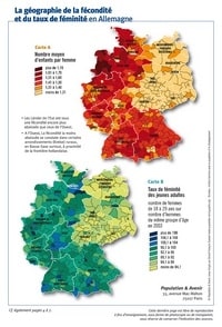 carte Allemagne taux de fécondité et du taux de féminité en Allemagne