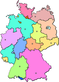 Carte de l'Allemagne vierge avec les lander en couleur