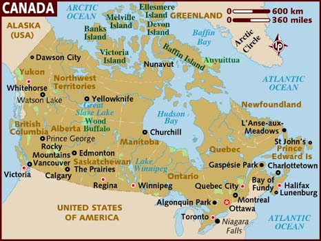 carte du canada avec villes