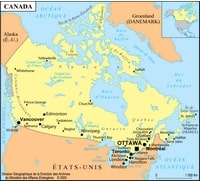 carte villes Canada lacs