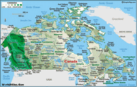 Carte des villes, rivières et relief du Canada
