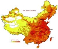 Carte de la densité de population en Chine