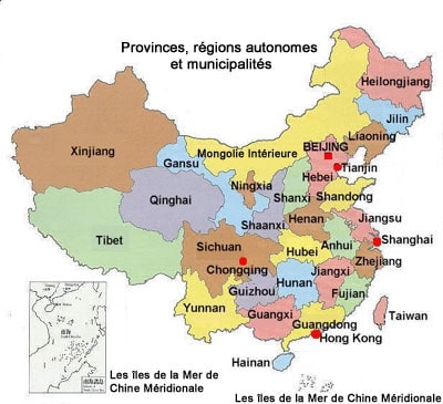 Carte des régions de la Chine