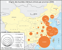 Carte de la Chine avec le nombre de touriste chinois selon les provinces