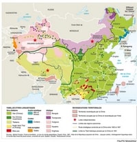 Carte de la Chine avec les revendications territoriales et les luttes indépendantistes