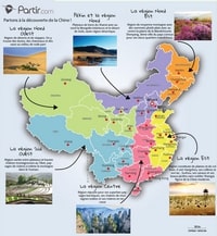 Carte de la Chine touristique avec les régions et les différents paysages
