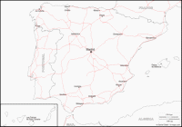 Carte vierge de l'Espagne avec les villes et les routes