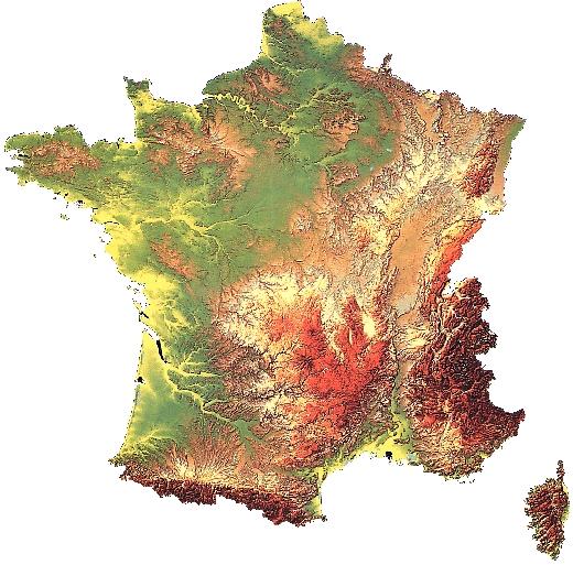Carte du relief de la France en 3D