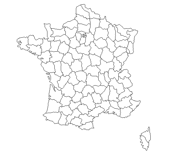 Carte de la France vierge avec les départements