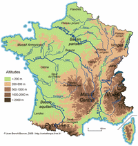 Carte du relief français avec les fleuves