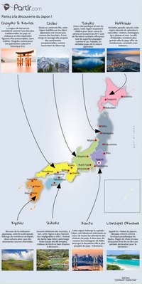 Carte du Japon avec des illustrations sur les principaux lieux touristiques