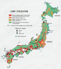 Carte du Japon avec l'utilisation des terres en agriculture