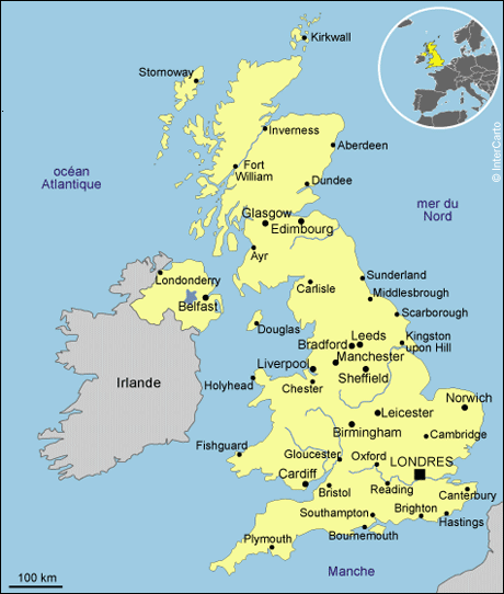 Carte du Royaume-Uni avec les villes