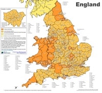 Carte Angleterre administrative districts