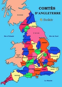 Carte de l'Angleterre avec les comtés en couleur