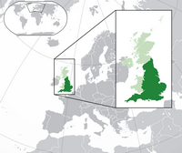Carte de l'Angleterre en vert foncé, en vert clair le Royaume-Uni dans l'Europe