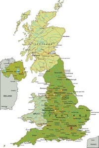 carte Grande-Bretagne villes et l'hydrographie