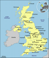 Carte du Royaume-Uni avec les villes